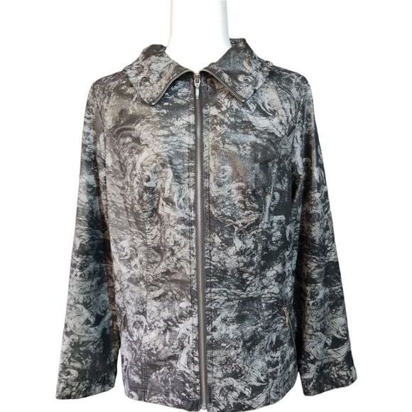 Zenergy by Chico's Black, Silver Gray Abstract Print Lightweight Jacket Medium - Picture 1 of 9
